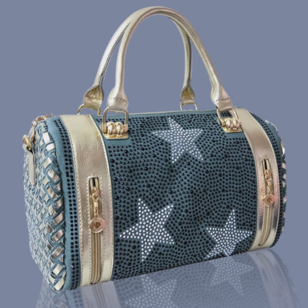 DAVISH - BAG EMBROIDED - DENIN N GOLD W/SHOULDER STRAPS NWT - Picture 1 of 3